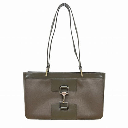 Gucci Khaki Leather Canvas Handbag Shoulder Bag