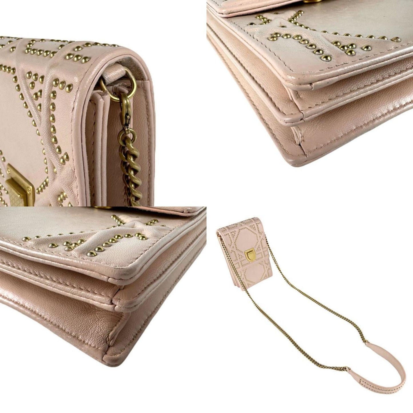 Christian Dior Pink Beige Leather Shoulder Bag ()