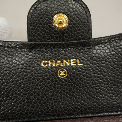 CHANEL Matelasse Tri-fold Wallet Gold Metal Fittings Women's Caviar Leather