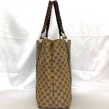 Gucci Beige Brown Canvas Leather Tote Bag