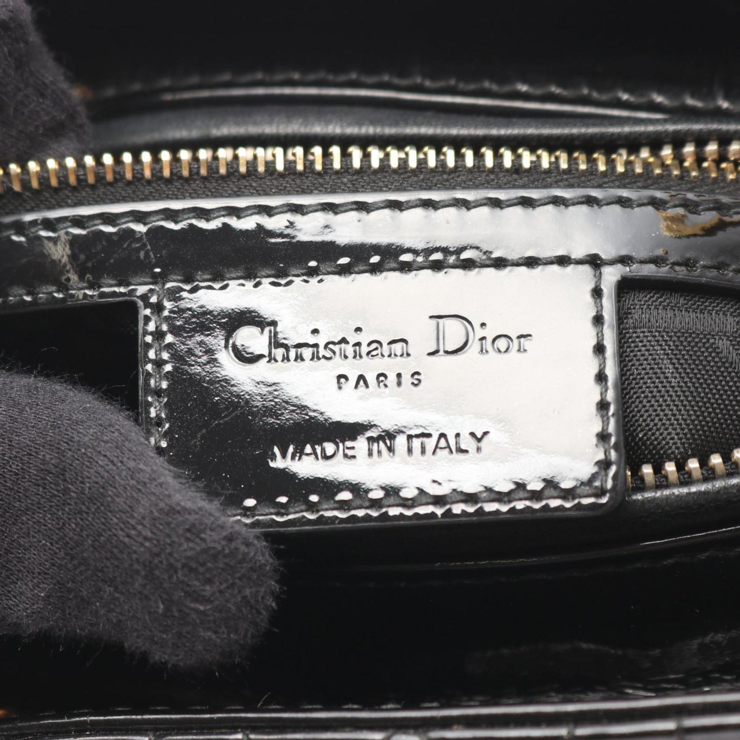 Christian Dior Lady Dior Black Patent Leather Handbag ()