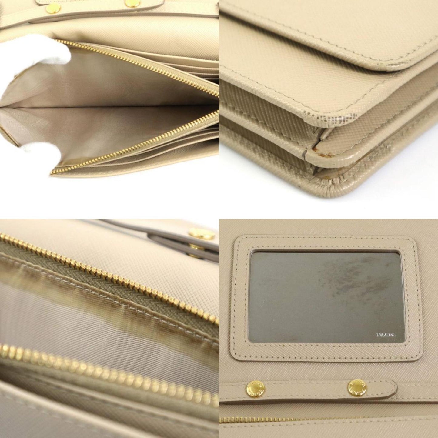 Prada shoulder wallet leather beige ladies