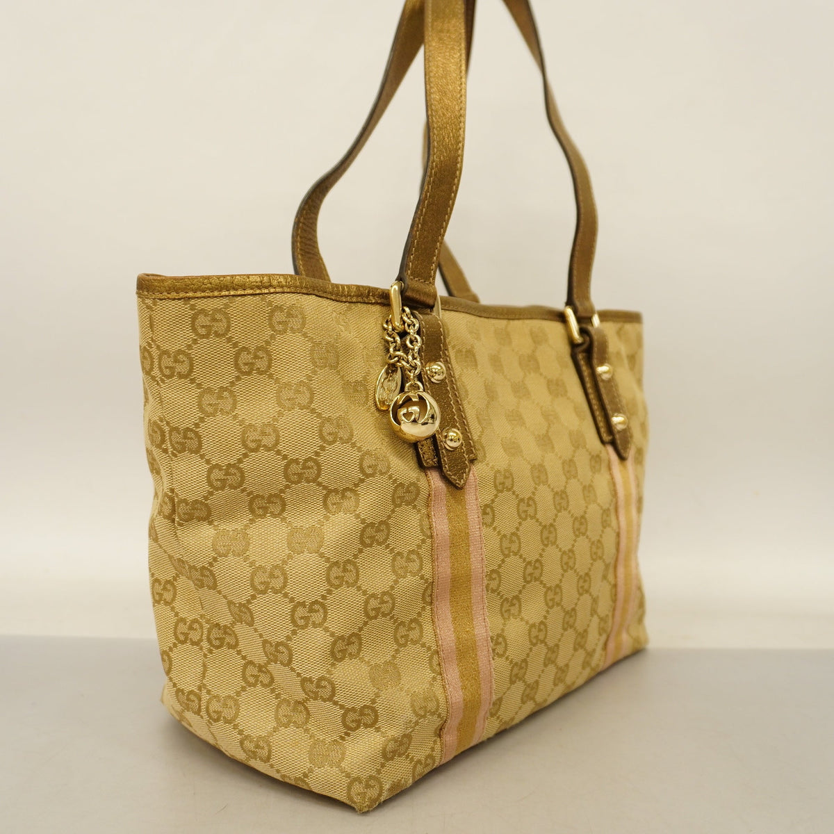 GUCCIAuth  Sherry Line Tote Bag 137396 Women's GG Canvas,Leather Beige,Gold