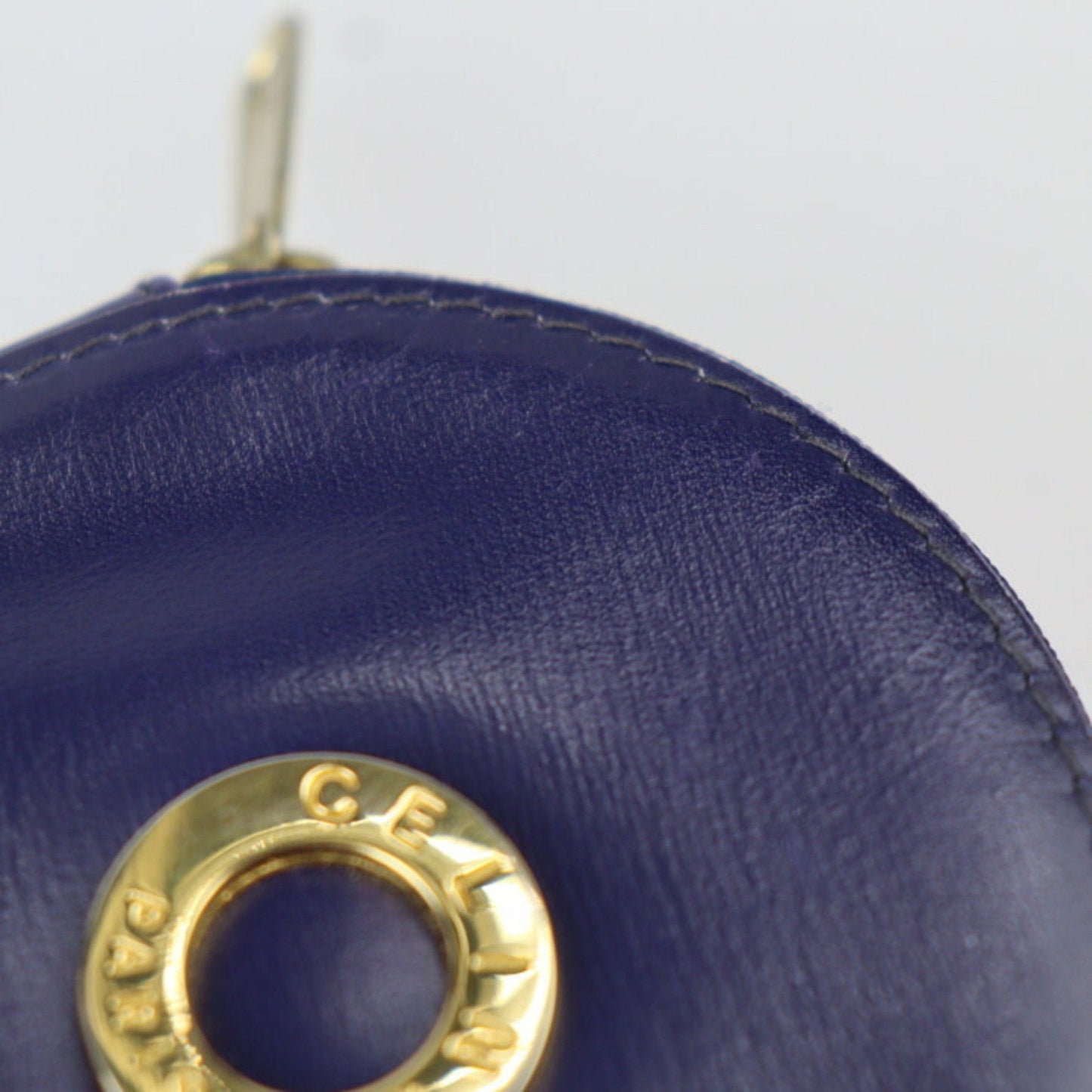 Celine coin case leather purple navy gold metal fittings circle logo purse