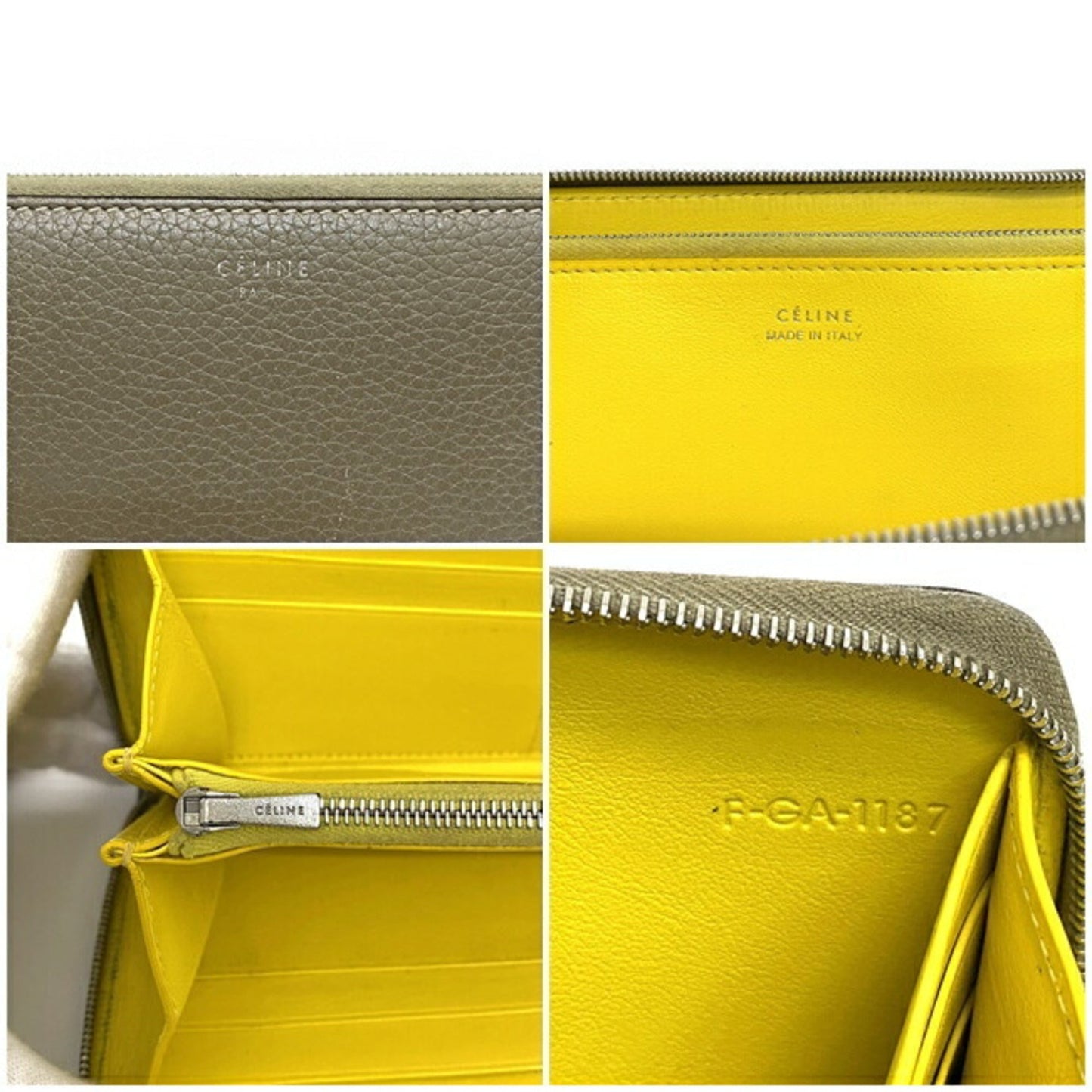 Celine Round Wallet Gray Beige Silver Yellow F GA 1187 Leather Celine