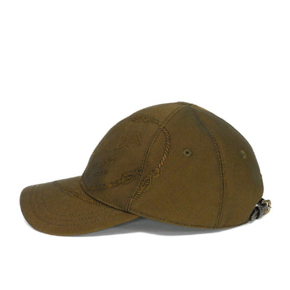 Prada Cap Baseball M 58 Fabric Polyester Cotton Leather Rope Logo Light Brown Men's