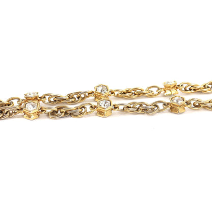 Chanel rhinestone here mark long necklace gold vintage accessories Vintage Necklace