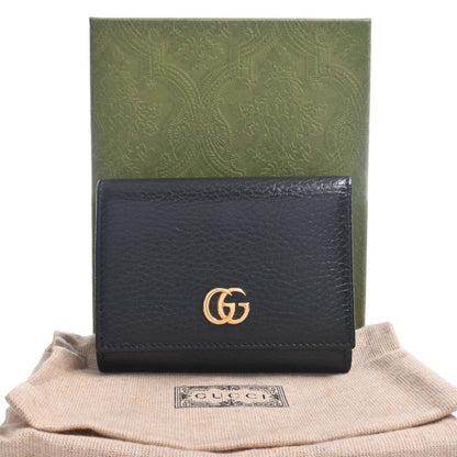 GUCCI Petit Marmont Leather Trifold Wallet 474746 Black Women's