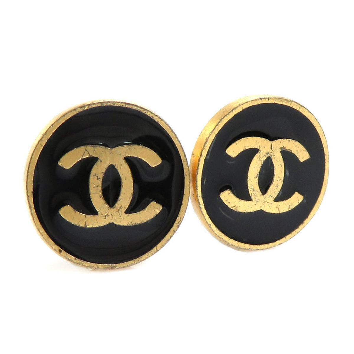Chanel Earrings Coco Mark Metal/Enamel Gold/Black Women's