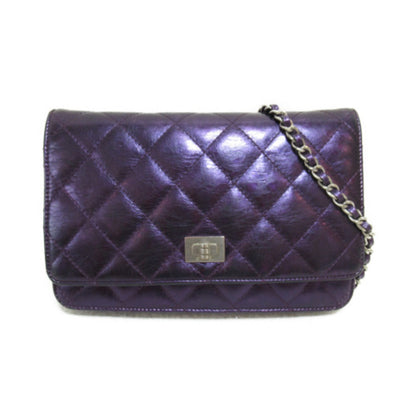 CHANEL 2.55 Matelasse Chain Wallet Shoulder Bag Purple Metallic Purple leather