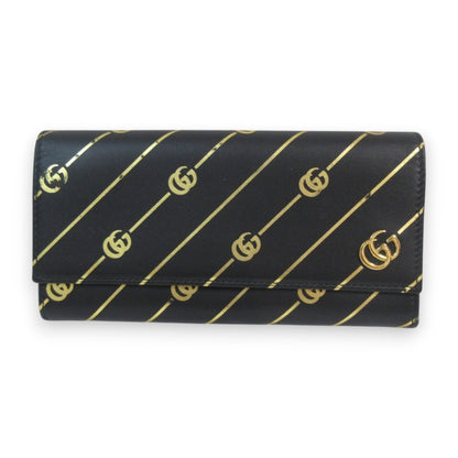 Gucci Black Gold Leather Wallet (Tri-Fold) ()