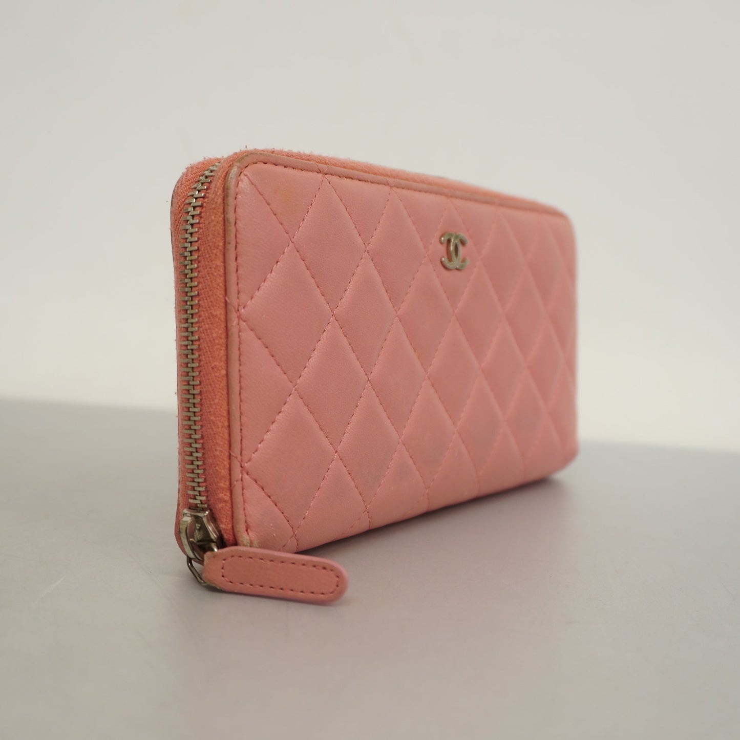 ChanelAuth  Matelasse Long Wallet With Silver Metal Fittings Women's Lambskin