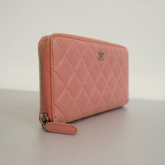 ChanelAuth  Matelasse Long Wallet With Silver Metal Fittings Women's Lambskin