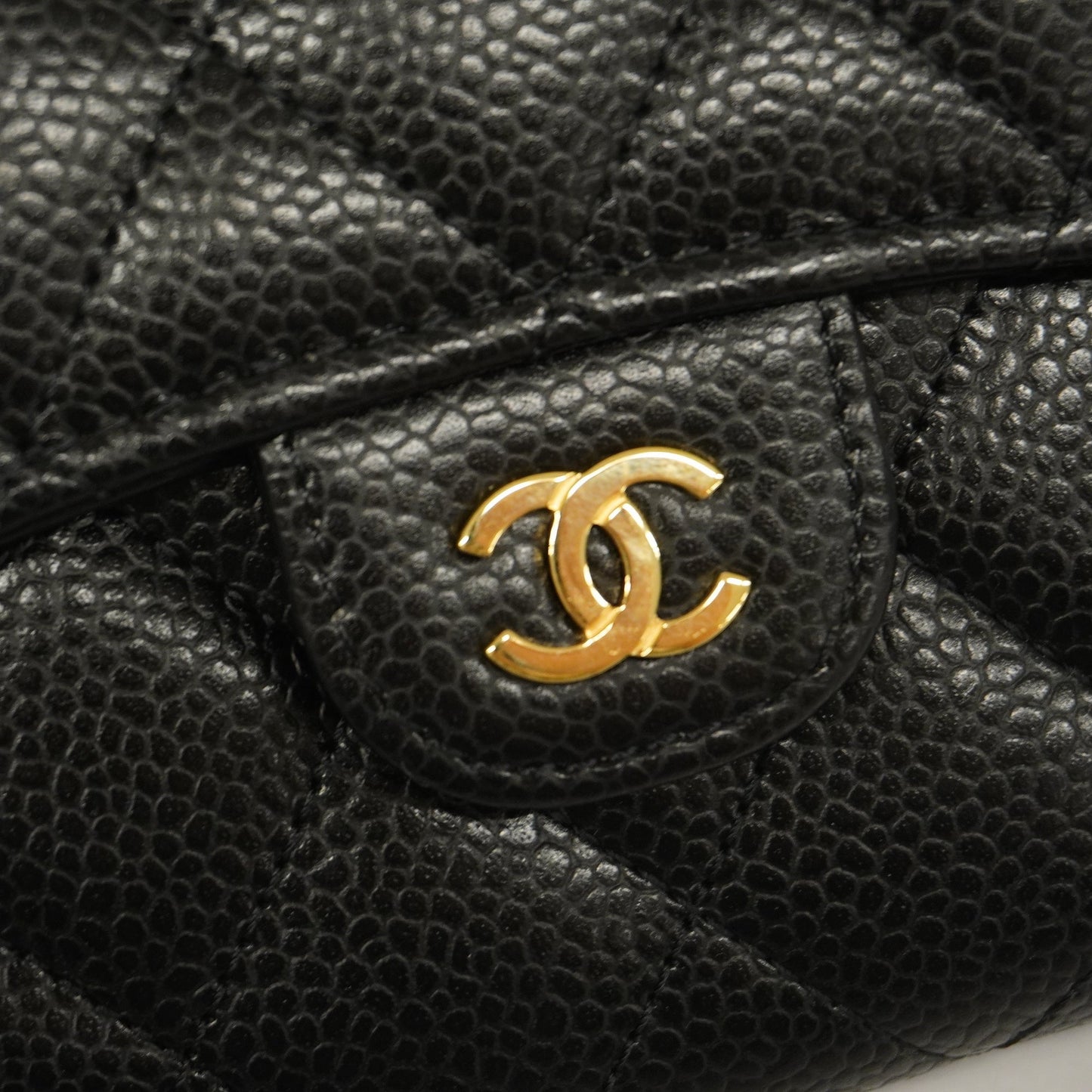 CHANEL Matelasse Tri-fold Wallet Gold Metal Fittings Women's Caviar Leather