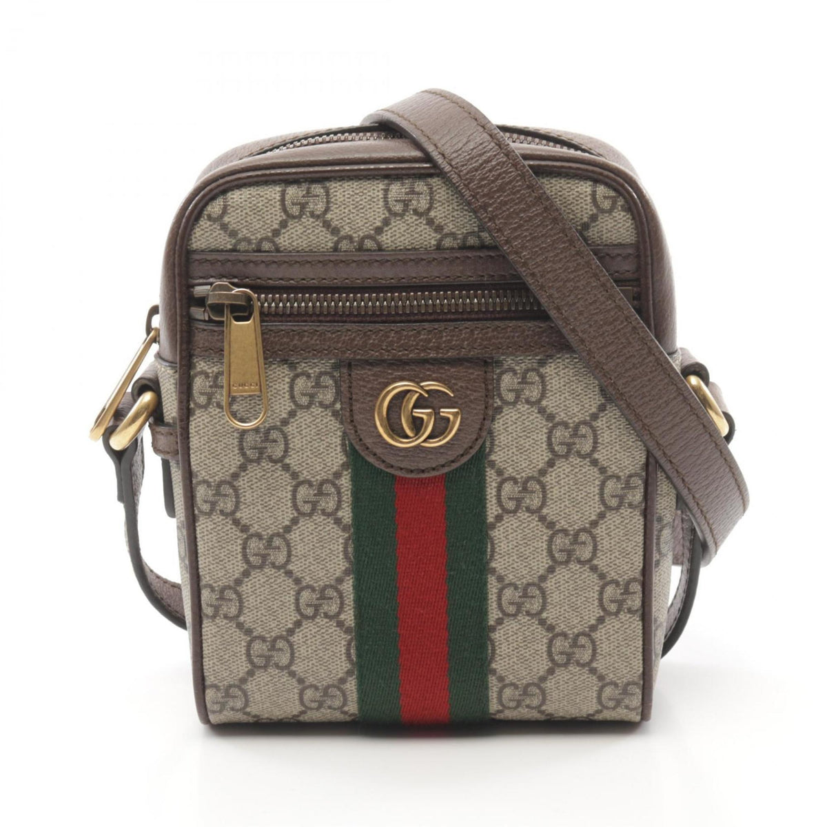 Gucci Beige Brown Coated Canvas Leather Shoulder Bag