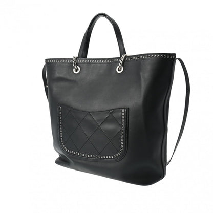CHANEL Cava Large Size Black Women's Leather Tote Bag