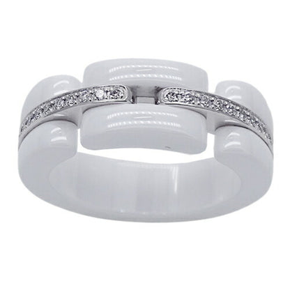 Chanel Ring Women's 750WG White Ceramic Diamond Ultra T49 Approx. No. 8 Polished