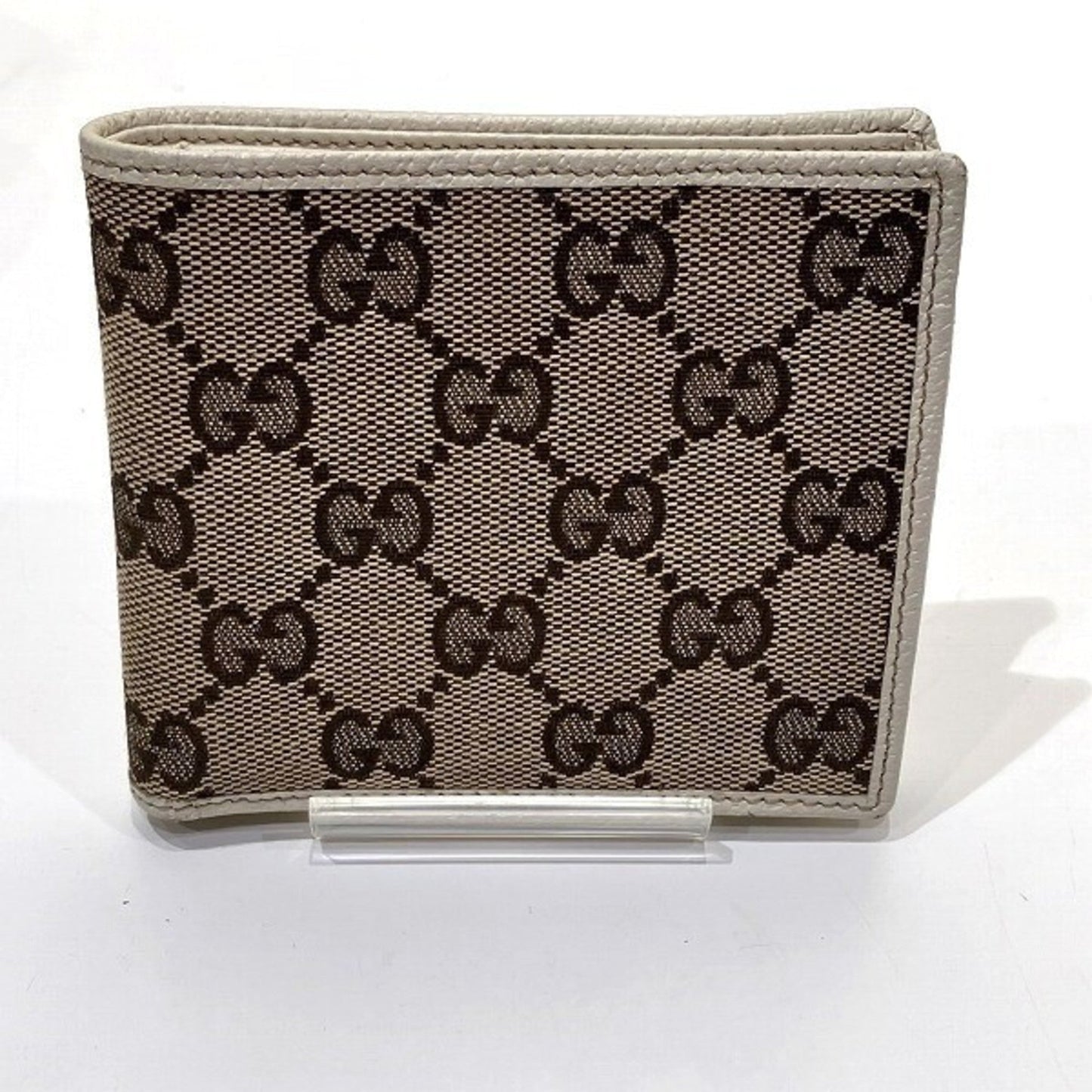 Gucci Brown White Canvas Leather Coin Purse/Coin Case ()