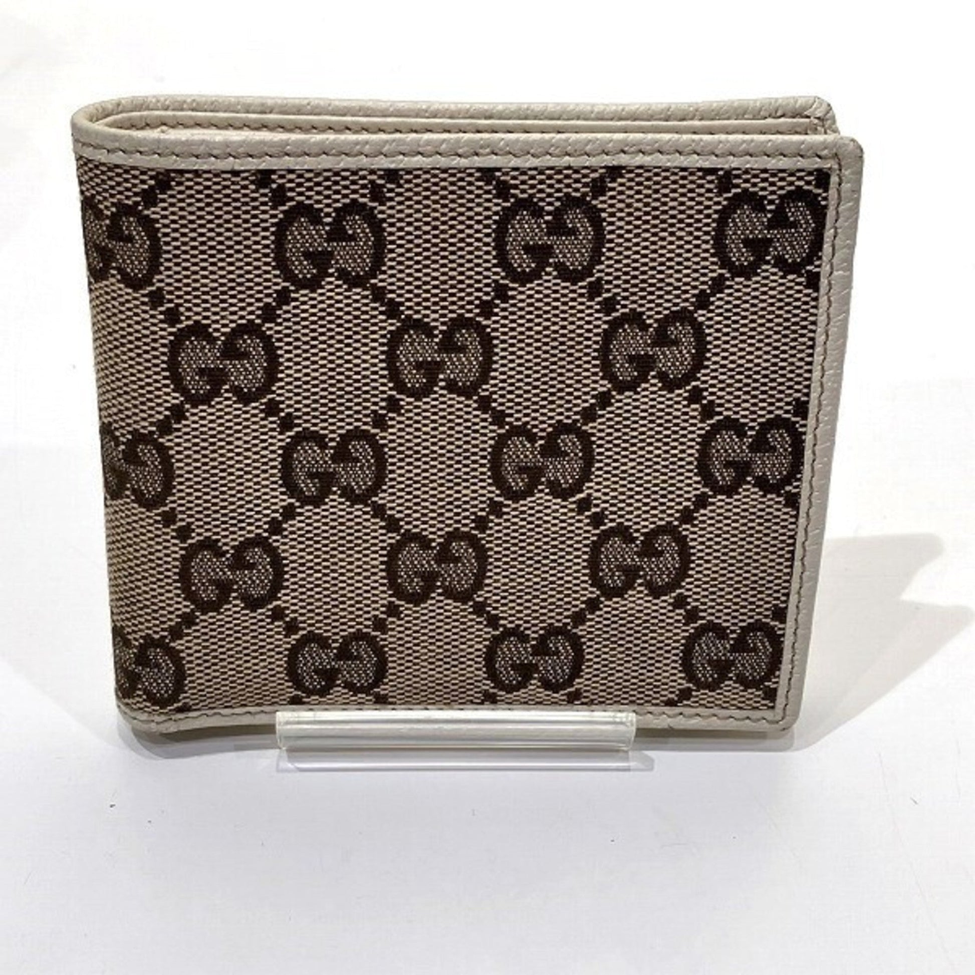 Gucci Brown White Canvas Leather Coin Purse/Coin Case ()