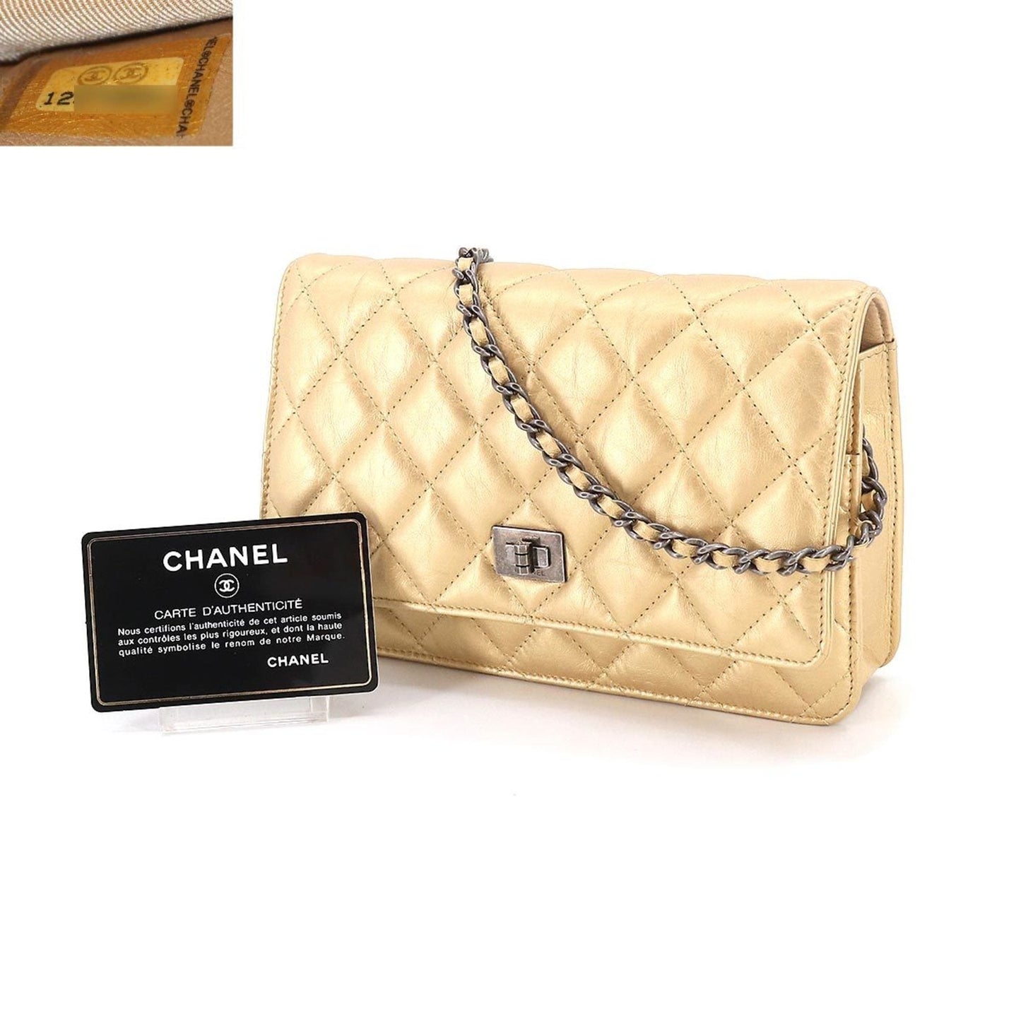 CHANEL 2.55 Chain Wallet Long Leather Gold Vintage Silver Hardware