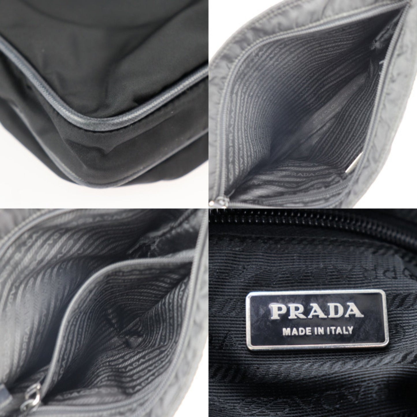 Prada Shoulder Bag VA0251 Nylon Leather Black Silver Hardware Messenger Triangle Logo Plate