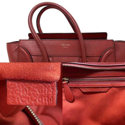 Celine Tote Bag Luggage Micro Shopper Red 167793 Leather  Handbag Ladies