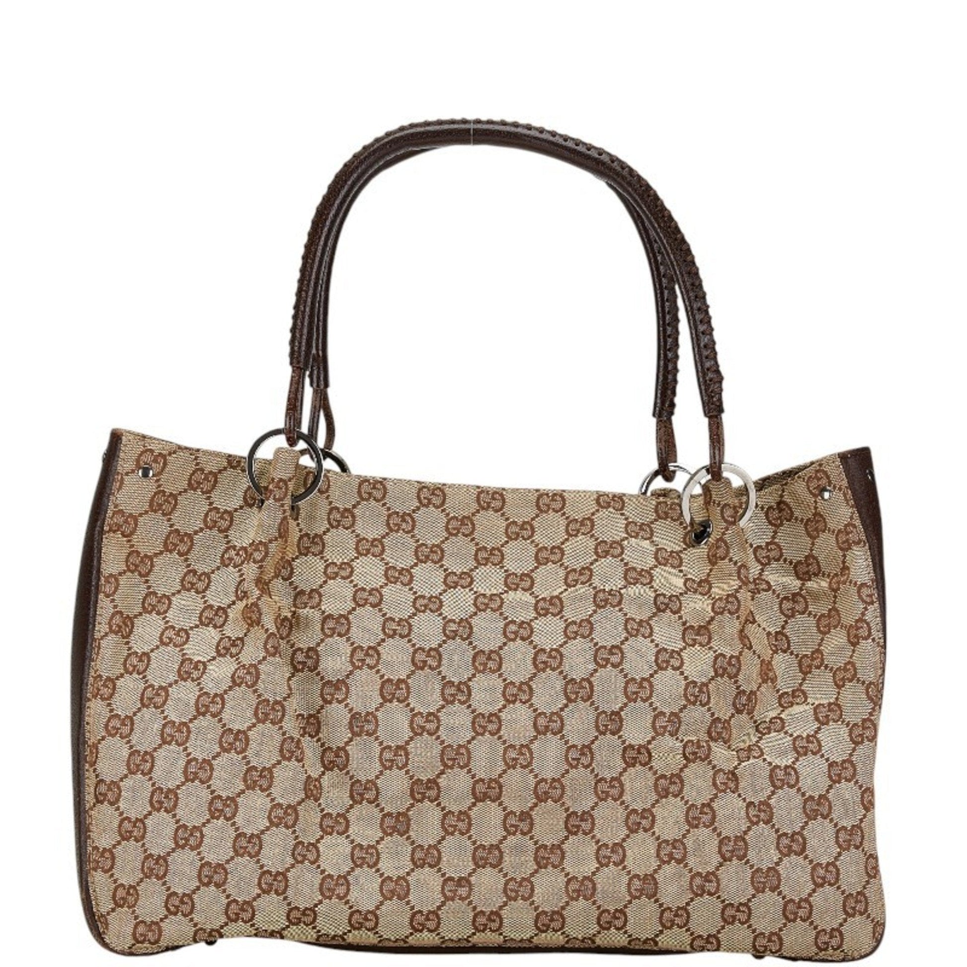 Gucci Beige Brown Canvas Leather Tote Bag ()
