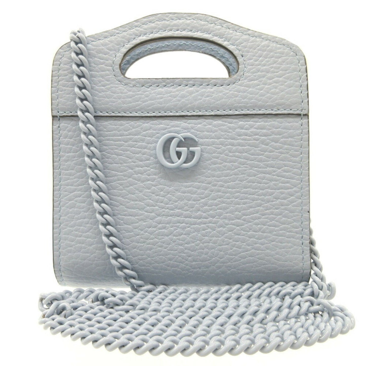 GUCCI Double G 701074 Leather Light Blue Chain Shoulder Bifold Wallet