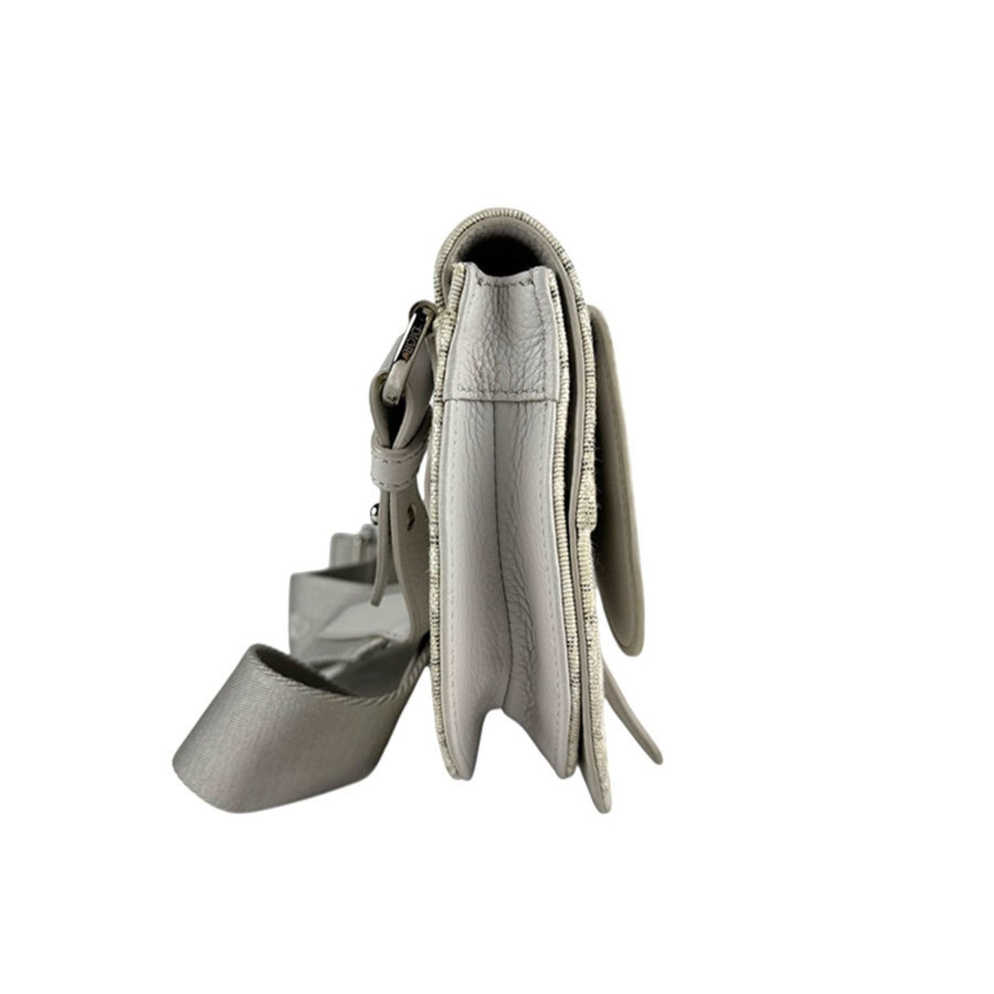 Christian Dior Light Gray White Canvas Leather Shoulder Bag ()