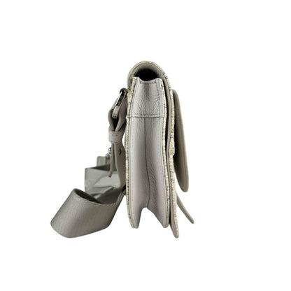 Christian Dior Light Gray White Canvas Leather Shoulder Bag ()