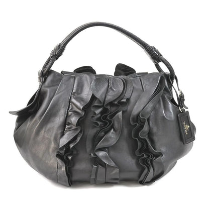 Prada shoulder Bag leather black silver ladies