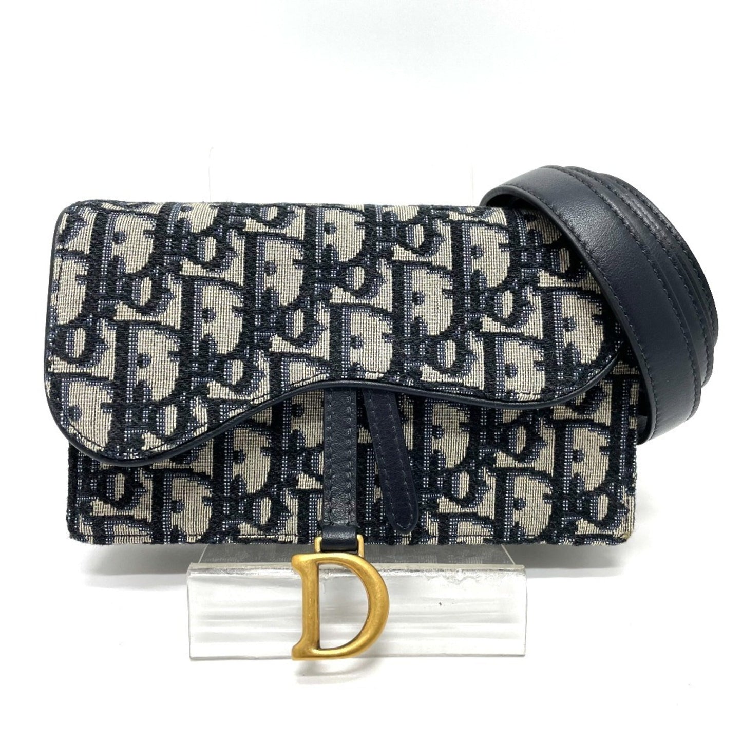 Christian Dior Navy Leather Canvas Fanny Pack Sling Bag ()