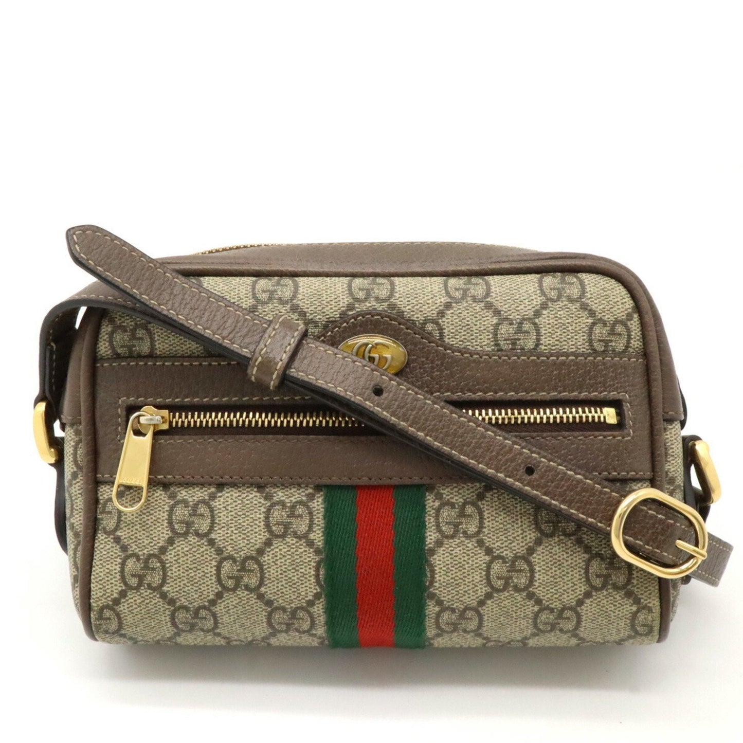 Gucci Beige Brown Green Khaki Red Color Gg Supreme Leather Pochette Shoulder Bag