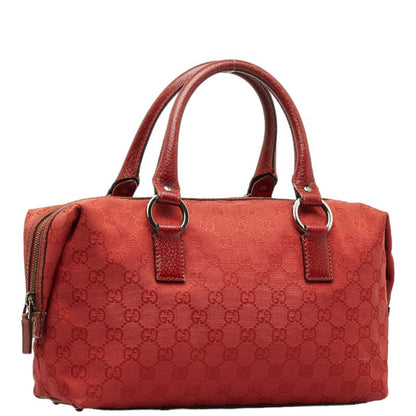 GUCCI GG Canvas Handbag Boston Bag 113009 Red Leather Women's