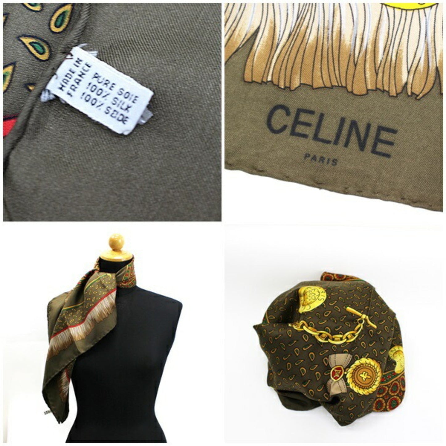 Celine silk scarf muffler brown  ladies