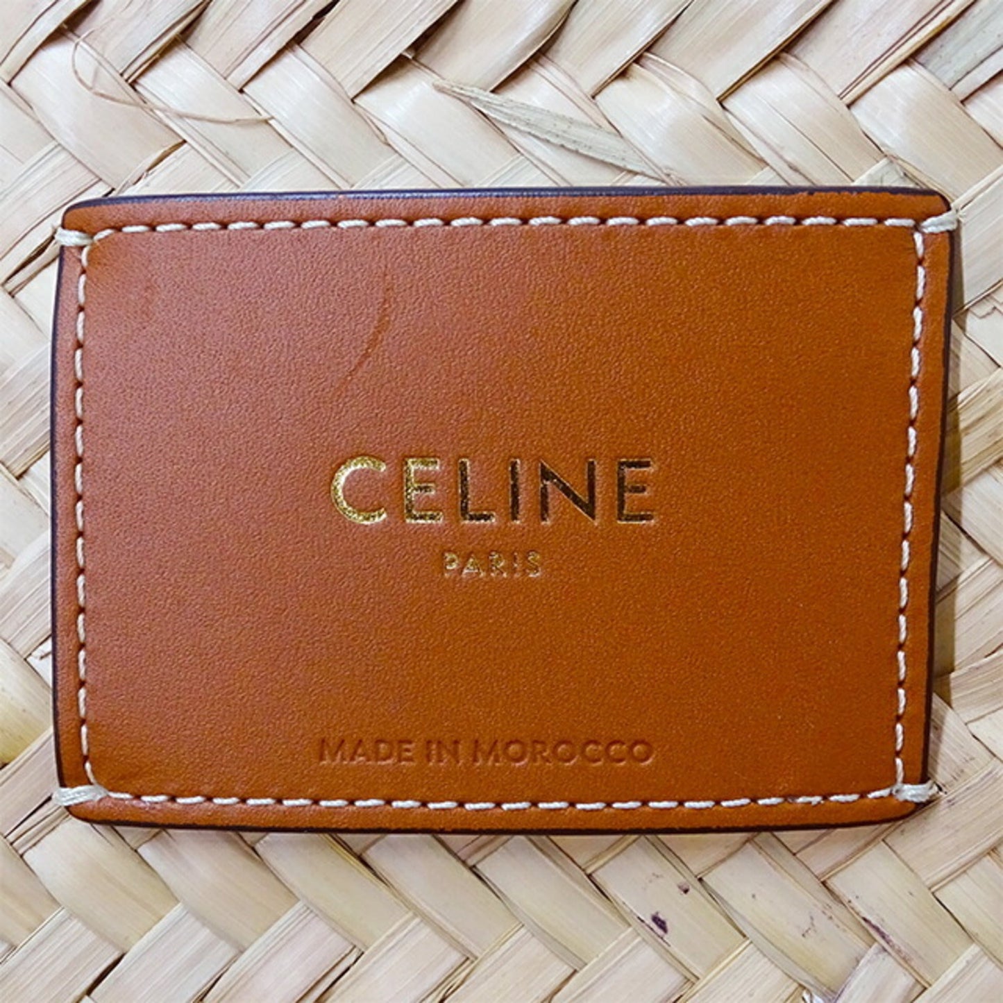 Celine Bag Ladies Triomphe Tote Raffia Calfskin Medium Classic Pannier Tan Brown Basket