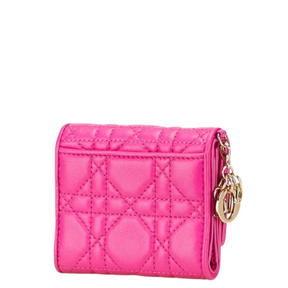 Christian Dior Lady Dior Pink Leather Wallet (Tri-Fold) ()
