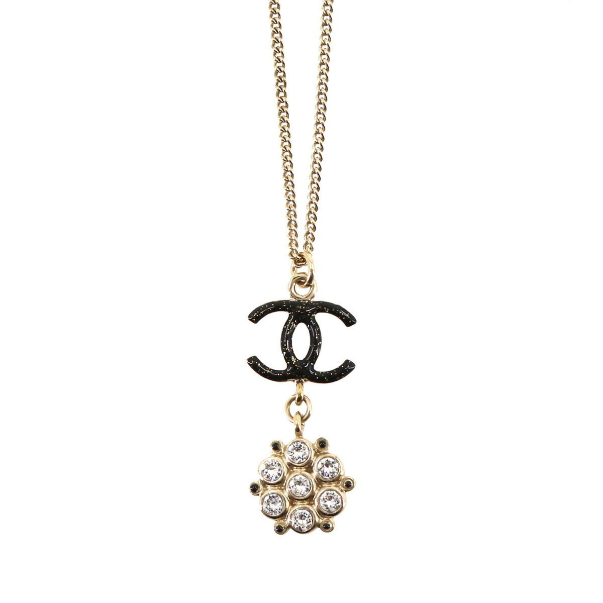 Chanel Cocomark Rhinestone Necklace Gold Black B19B Accessories