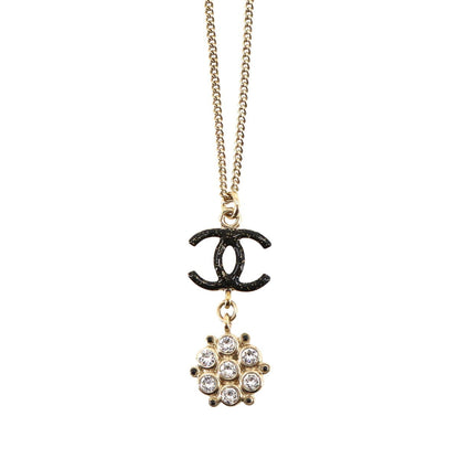 Chanel Cocomark Rhinestone Necklace Gold Black B19B Accessories