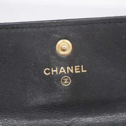 CHANEL Matelasse Tri-fold Wallet Gold Hardware Lambskin Wallet Black