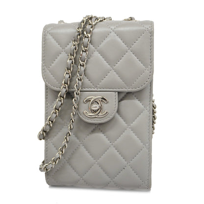 Chanel[3bd5059] Auth  Shoulder Bag Matelasse Chain Shoulder Lambskin Gray Silver metal