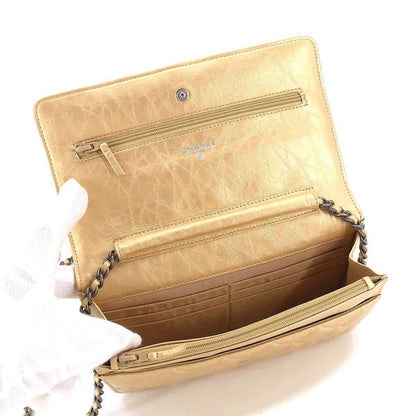 CHANEL 2.55 Chain Wallet Long Leather Gold Vintage Silver Hardware