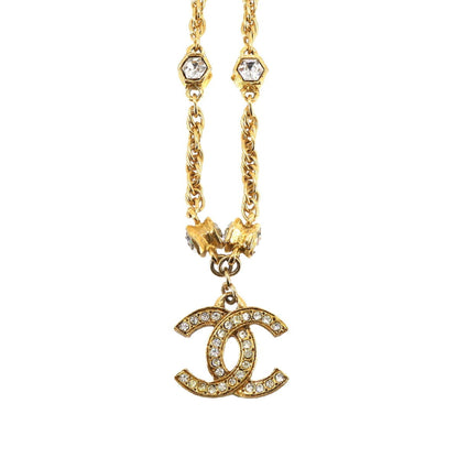 Chanel Cocomark Necklace Bijou Rhinestone Gold Vintage Accessories