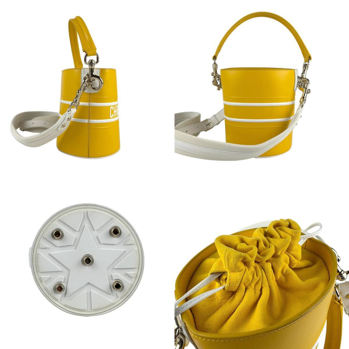Christian Dior White Yellow Leather Handbag Shoulder Bag ()