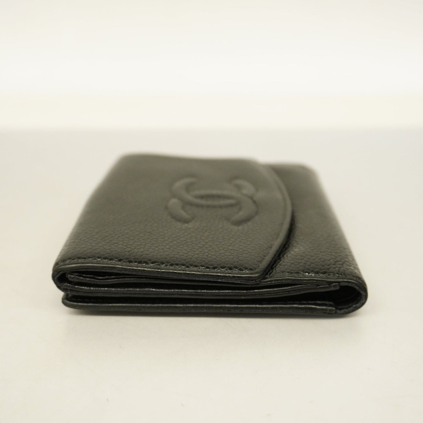 Chanel[3cc2369] Auth  wallet caviar skin black gold metal