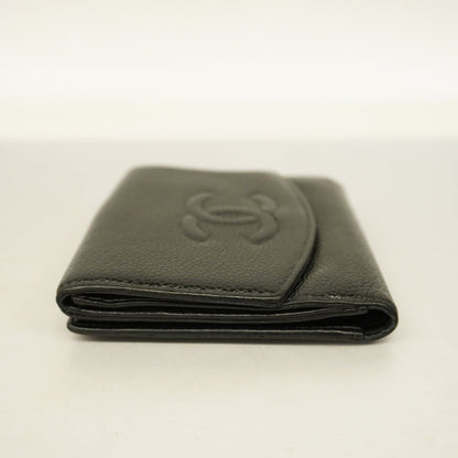 Chanel[3cc2369] Auth  wallet caviar skin black gold metal