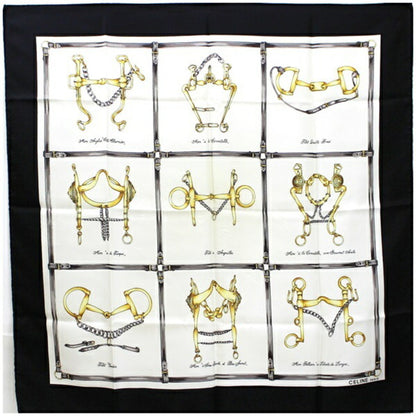 Celine silk scarf muffler white x black ladies