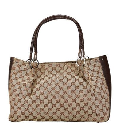 Gucci Beige Brown Canvas Leather Tote Bag