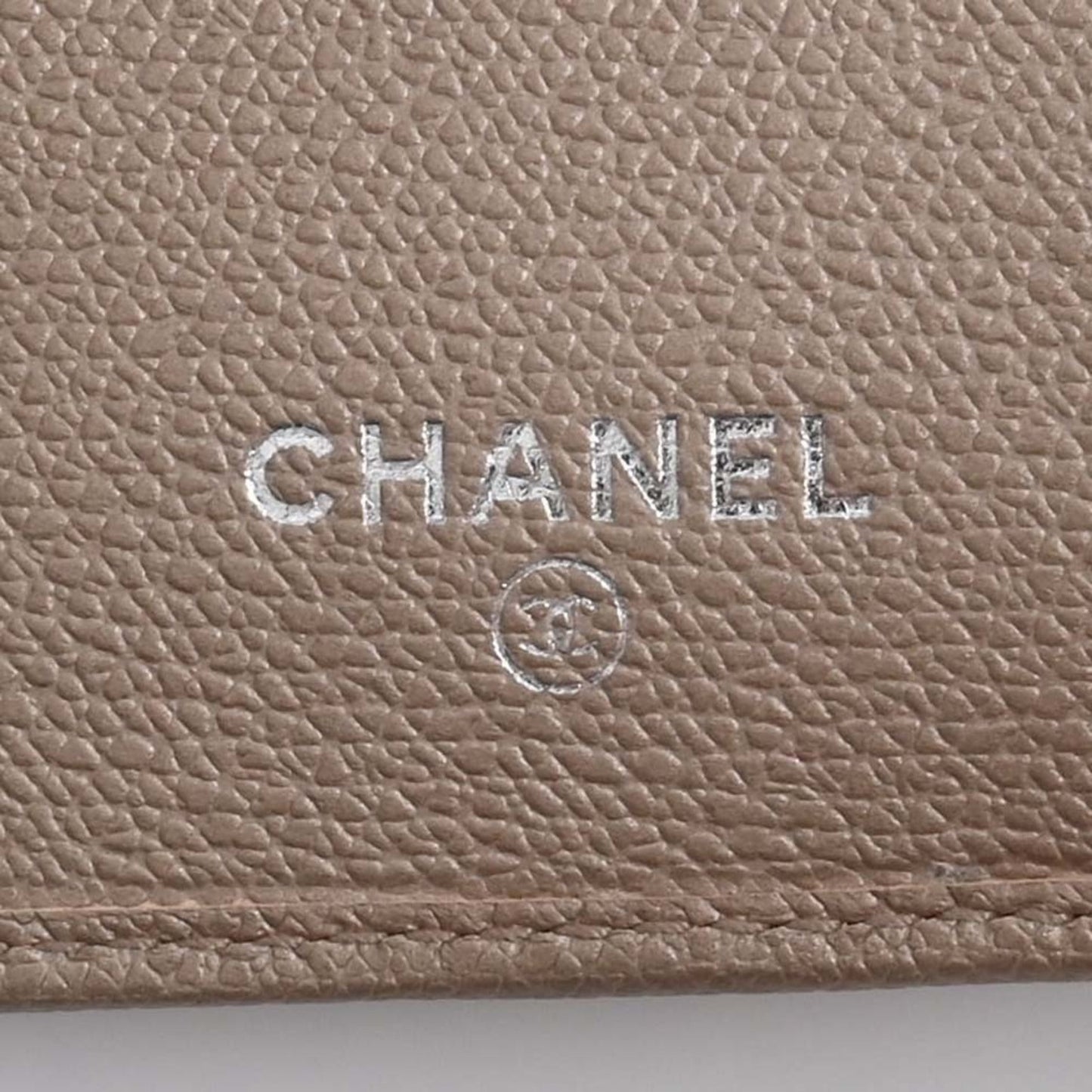 CHANEL Leather Coco Button Trifold Wallet Beige Ladies