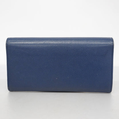 CHANELAuth  Bi-fold Long Wallet Gold Hardware Navy